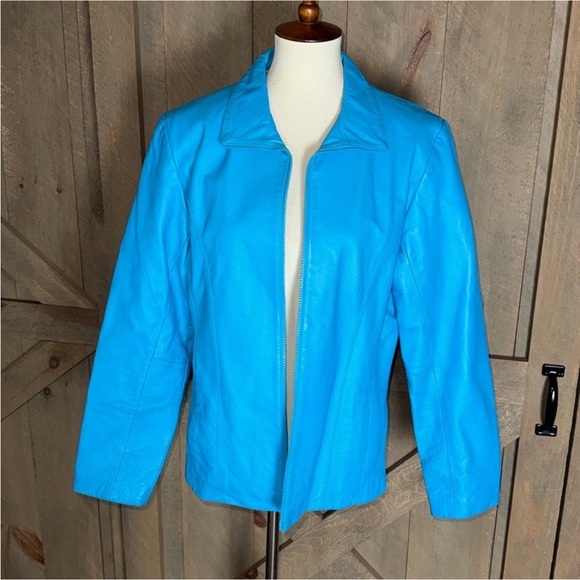 Wilsons Leather Maxima turquoise Blue Leather Jacket Size Large - Picture 5 of 11